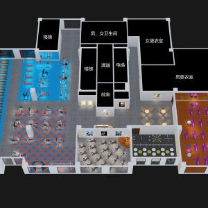 1500平商業(yè)健身房設(shè)計(jì)效果圖3D