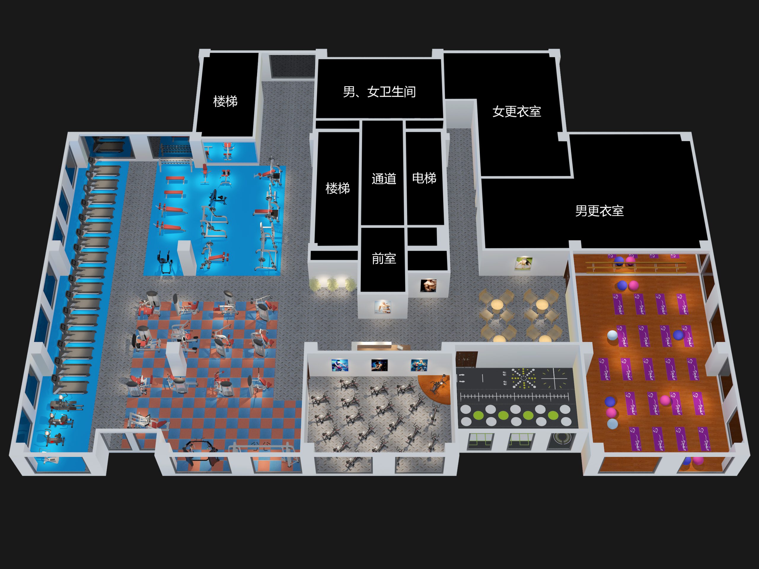 1500㎡商用俱樂(lè)部健身房配置方案